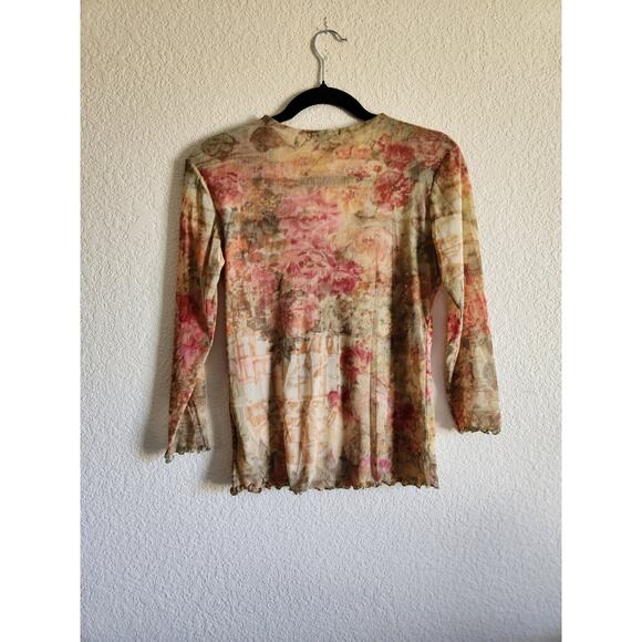Y2k Therapy Women's Semi Sheer Boho Low Cut Top- M - Picture 2 of 7